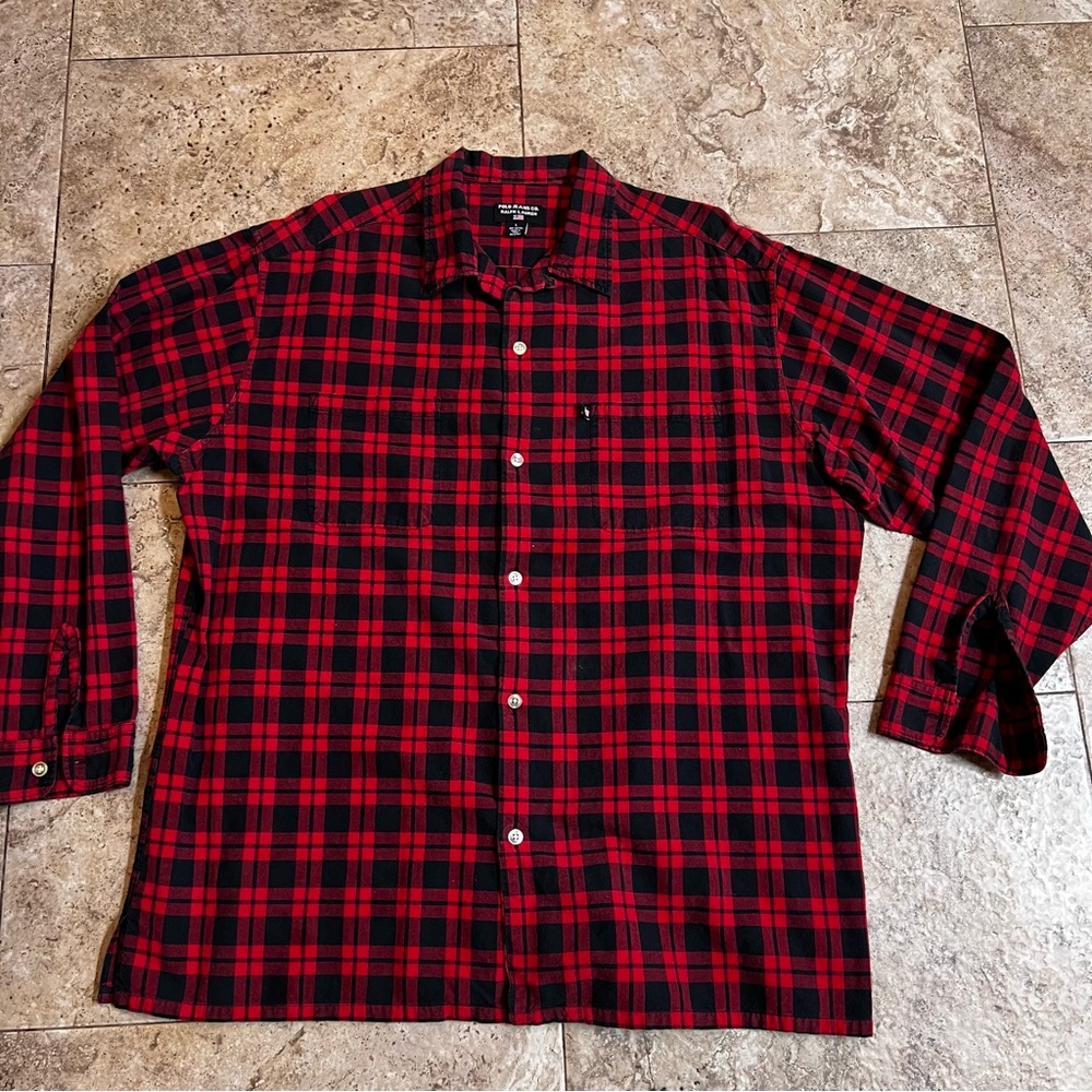 Polo Jeans Company Ralph Lauren Mens L Plaid Flannel Button Down Vtg Gorpcore